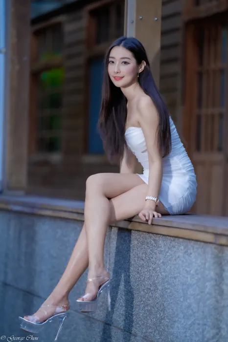 [Mzsock] NO.076 Wu Xiaokui pure white dress high heels beautiful legs outdoor shot street photography#[34P]-1